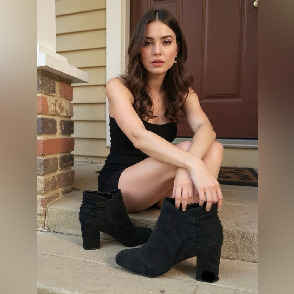 BAMBOO Black Suede Ankle Booties